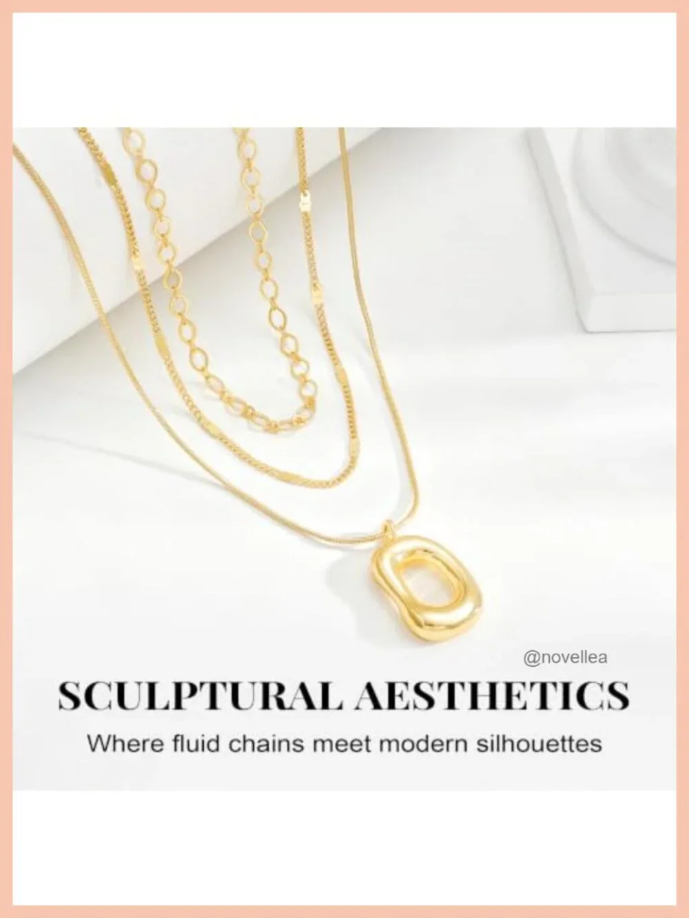 14K Gold Plated Layered Snake Necklace Set for Women Geometric Oval Pendant
